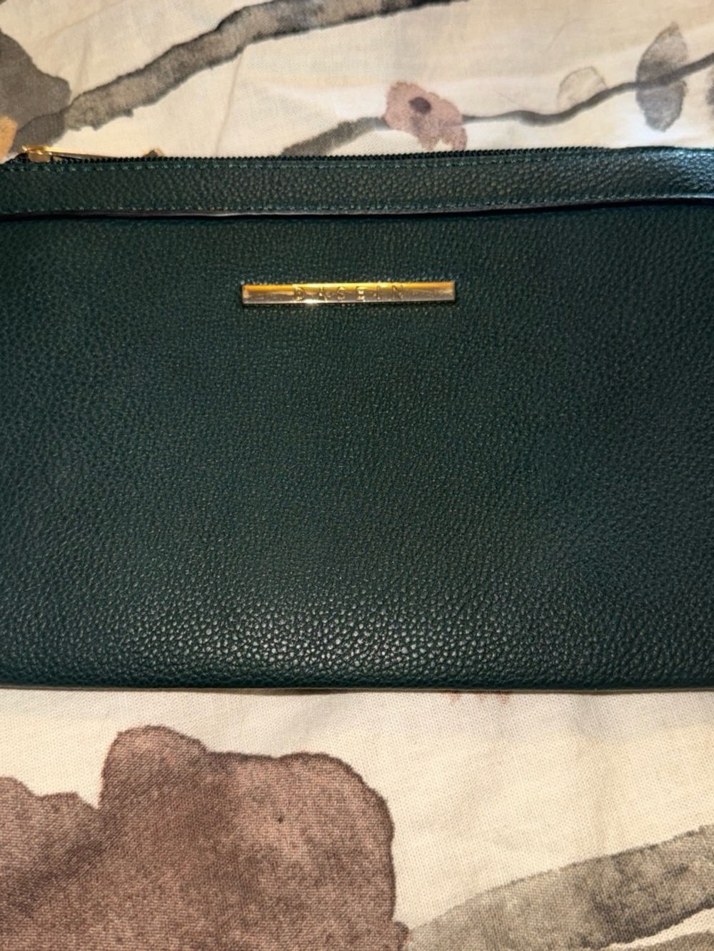 Leather Zip Clutch in Deep Teal with Gold Accent